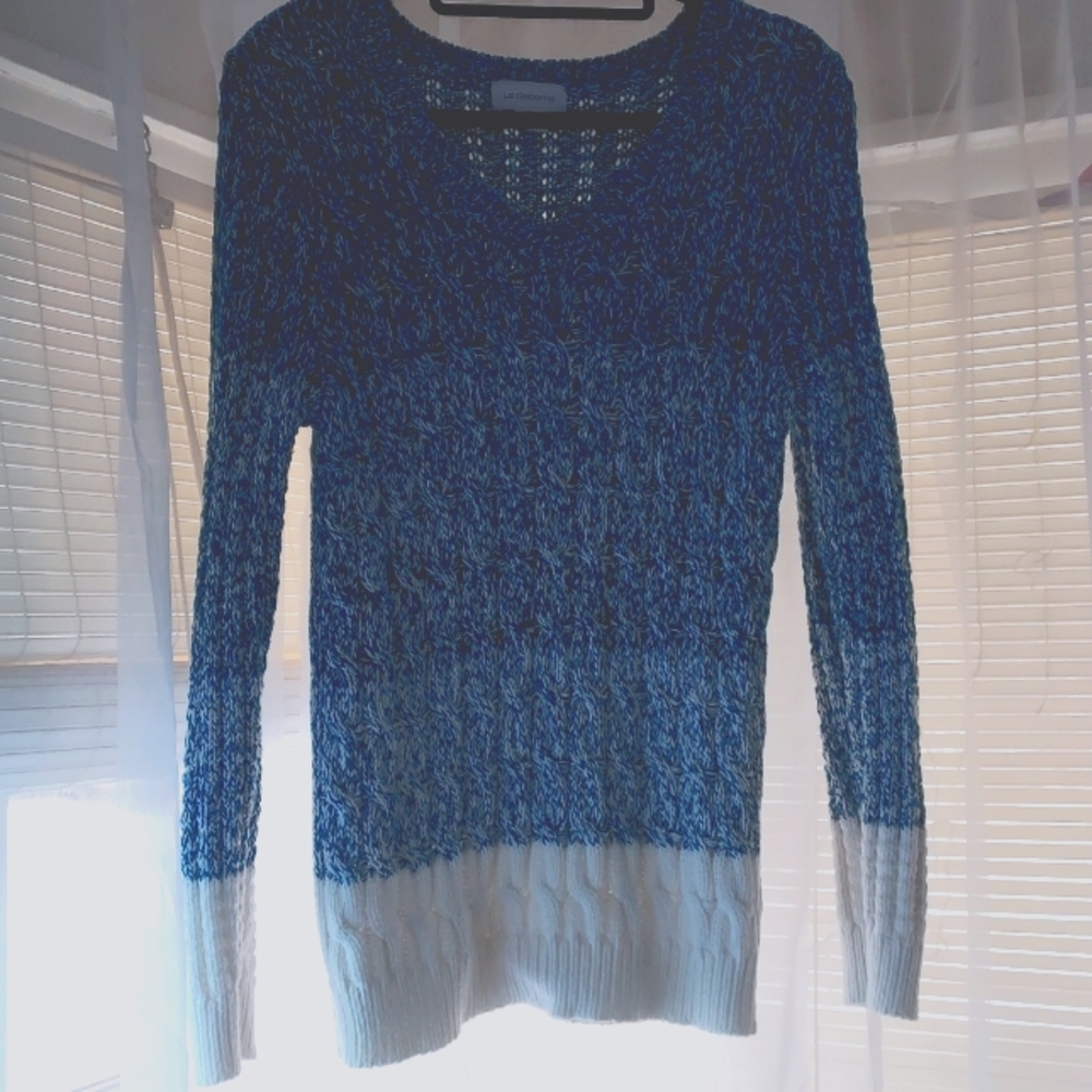 XL Liz Claiborne Teal Green and White Knit Sweater